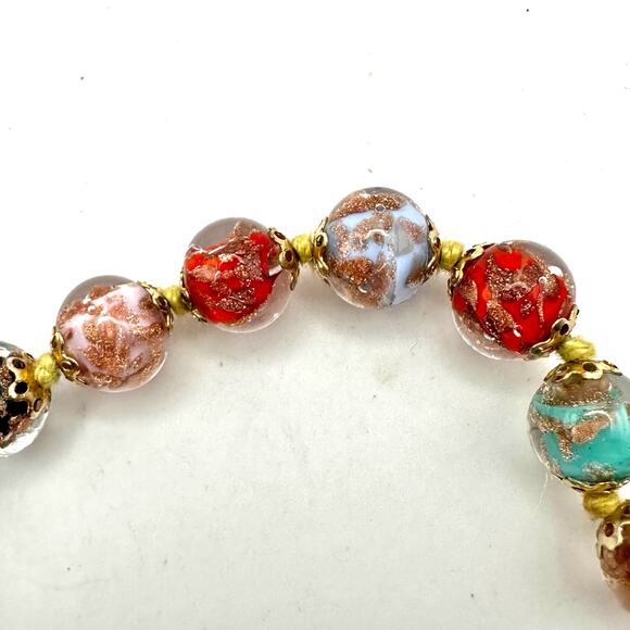 Murano Glass Bead Bracelet Multicolor Gold Blue Red Clear Cream Red Green Casual - Picture 2 of 9